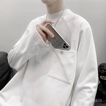 春秋半高領打底衫男ins港風運動休閒百搭韓版潮流學生寬鬆長袖T恤