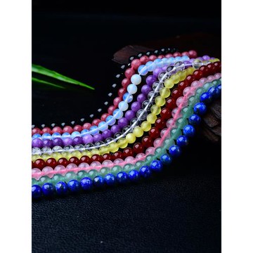 天然水晶原石散珠子diy手鏈項鏈串珠飾品配件材料帶孔半成品圓珠