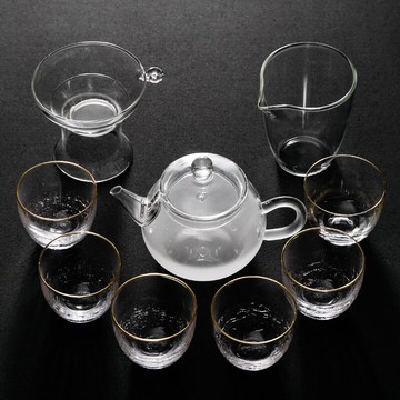 晟窯日式耐熱玻璃功夫茶具家用簡約泡茶壺現代透明茶杯子6只套裝