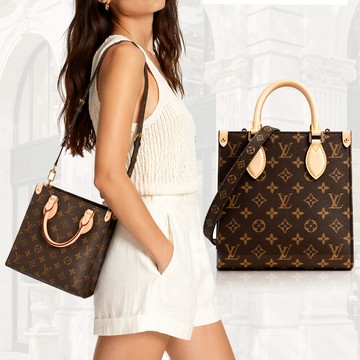 Louis Vuitton Sac Plat BB Monogram帆布手提/斜背包(卡其)