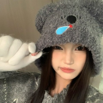 花兒與少年趙昭儀同款灰色毛線帽女秋冬季保暖護耳帽顯臉小包頭帽