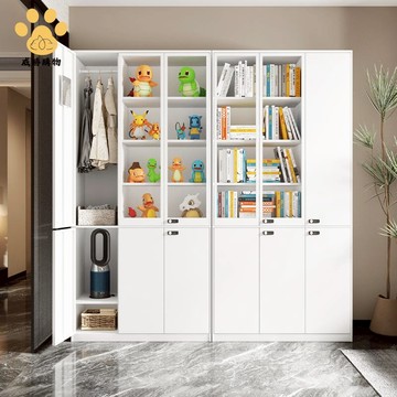 免運 鋼制衣櫃 儲物櫃 小戶型省空間玻璃門防塵書櫃 員工宿舍更衣櫃W11/25