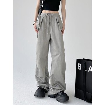 降落傘工裝褲2025春秋季新款港風寬松抽繩闊腿束腳機能沖鋒褲女