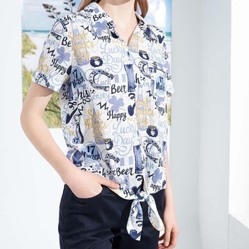 JIN HWA 今譁 詹譁霓 時尚歐美街頭風綁結造型修身短版上衣S6081