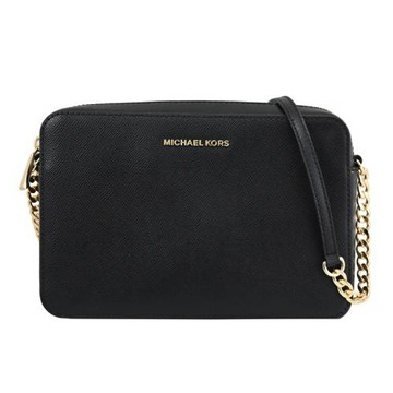 MICHAEL KORS JET SET 浮雕LOGO荔紋鍊條斜背方包.黑金