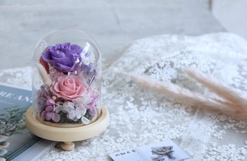 Fl148-03 經典款永生花玻璃罩-紫粉