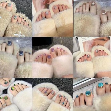 2026腳指甲滿鉆合集新款清新貓眼晶石穿戴美甲腳指甲24片成品批發