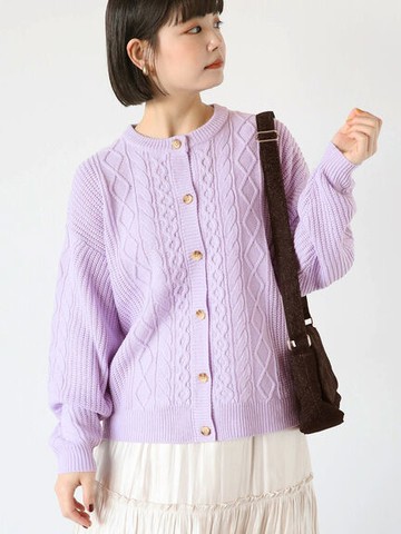 立體麻花編織設計開襟針織罩衫(FF37L2D1380) - ehka sopo