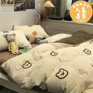 床上四件套 四件套 冬季四件套 床上用品四件套ins卡通小熊床上用品四件套床單被罩被套學生單人宿舍三件套女4