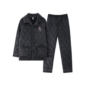 三層夾棉睡衣男款冬季加絨加厚珊瑚絨中年男士超厚家居服套裝