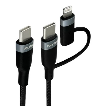 POLYWELL 寶利威爾 USB-C-C + Lightning PD編織快充線  1m  PW15-W45-M660  1條