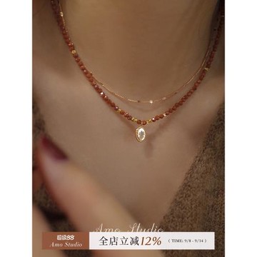 AMO冬日暖陽天然金沙石串珠項鏈女復古輕奢小眾高級感鎖骨鏈2025