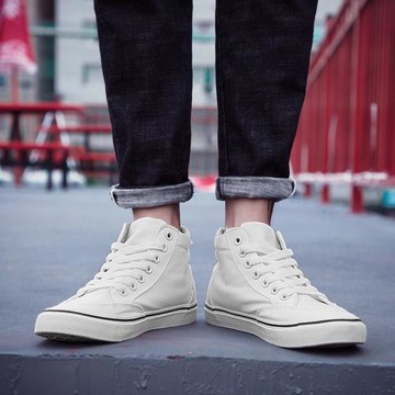 新款帆布鞋潮流男2021中幫高幫韓版百搭板鞋日系高腰小白鞋春秋季