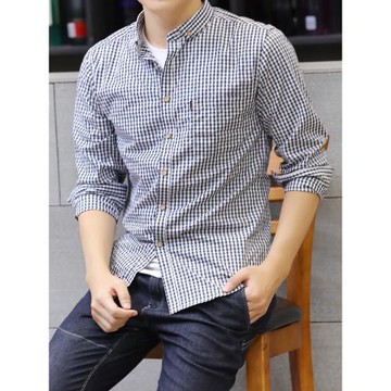 新款格子襯衫男長袖韓版修身青少年純棉襯衣時尚潮流休閑帥氣寸衫