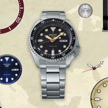 SEIKO 精工 5 Sports 55周年 限量 人氣錶款實體化機械錶-尊爵黑金(SRPK05K1/4R36-13T0D)