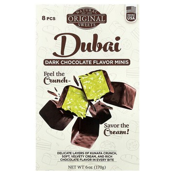 Original Natural Sweets, 迪拜黑巧克力迷你裝，8 片，6 盎司（170 克）