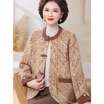 2025新款媽媽秋裝毛呢外套中老年女洋氣呢子開衫春秋冬季毛衣套裝