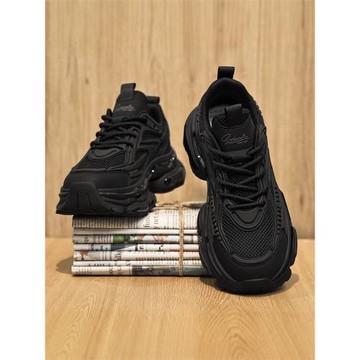 (免運)莆田男鞋冬季2026新款黑色老爹高級感休閑氣墊減震增高加絨運動鞋