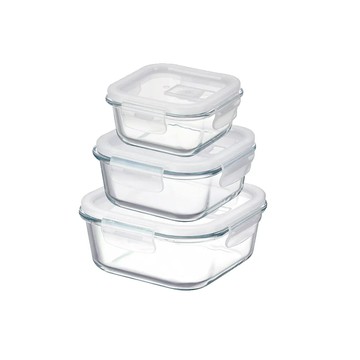 FOREVER LIFE 耐熱玻璃保鮮盒 正方形3件組 透明款 (三容量)