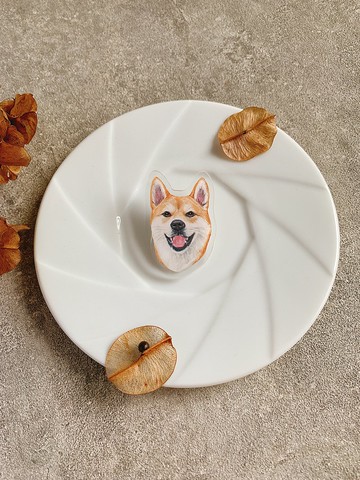 寫實插畫柴犬壓克力胸針一組2入5x5cm