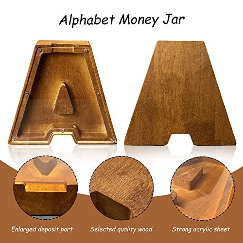 Letter Wooden Piggy Bank for Boys and Girls Alphabet Money Bank for Kids 26 Letters Sticker Coin Bank Wood Toys Modern DIY貯金箱