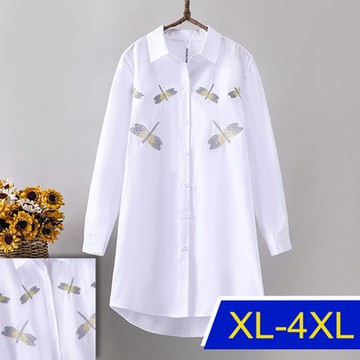 [韓國K.W.]刺繡復古撞色時尚襯衫上衣(防曬/長袖襯衫/長袖上衣/薄外套)