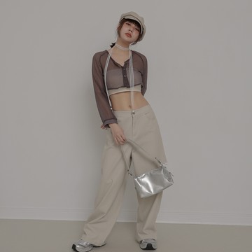 透感格紋長袖上衣-深灰【KT222749】