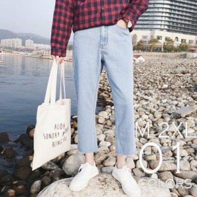 韓国 ファッション メンズ モード系 メンズ クロップドデニムパンツ