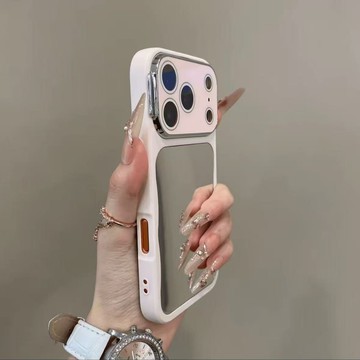 秒變i17系列 純色馬卡龍 自帶化粧鏡 磨砂膚感 防摔殼 用於iPhone17 i16 手機殼 i15 i14 i13