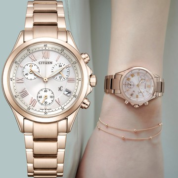 CITIZEN 星辰 XC 光動能計時女錶-玫瑰金/32.5mm FB1405-58A