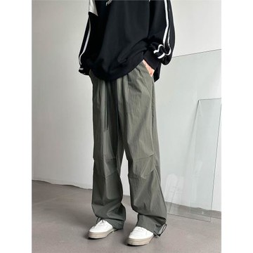 22LAB 美式復古寬松休閑傘兵工裝褲男女夏季薄款抽繩闊腿紙袋褲子