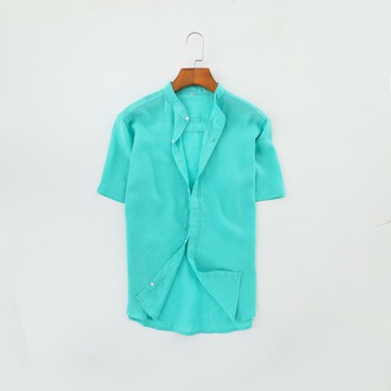 現貨+預購 亞麻襯衫短袖上衣-純色寬鬆清爽立領男上衣2色74ev21【獨家進口】【米蘭精品】