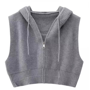 無袖毛衣外套復古連帽坎肩針織衫馬甲開衫女短款外穿2024新款寬松【繁星小鎮】