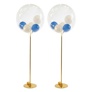 告白波波球套組 2米暖白LED燈 5吋淺藍氣球 5吋白色氣球 18吋波波球 70CM氣球支架 DIY材料包  淺藍色+白色+透明色+金色  2組