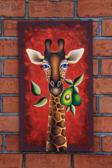 長頸鹿繪畫動物原創藝術非洲牆壁藝術異國情調藝術品 40 x 70 厘米