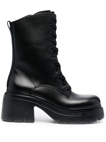 LIU JO - 75mm Carrie lace-up boots - women - Fabric/Calf Leather/Calf Leather/Rubber - 38 - Black