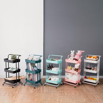 卡扣式把手三層推車 附煞車輪 收納籃推車