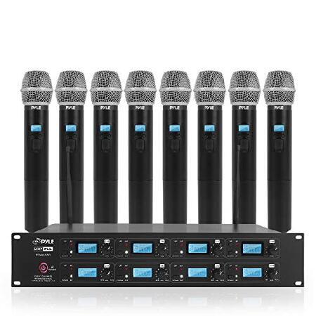 Pyle Professional Channel UHF Wireless Microphone System Handheld Mics Rack Mount Receiver Base RF ＆ AF Radio Audio Frequency Digital Display Ind