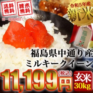 新米 お米 令和5年産 福島県中通り産ミルキークイーン 玄米:30kg(白米:約27kg) 精米無料 送料無料 ※沖縄県・離島対応不可