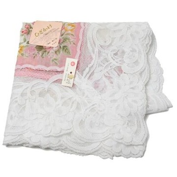 Liberty Flower 日本製優雅粉紅白蕾絲邊玫瑰花字母LOGO圖騰帕領巾(66CM)