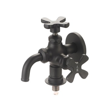 【人水 良品衛浴】34-378花瓣萬向雙口洗衣機水栓(黑) 專利產品