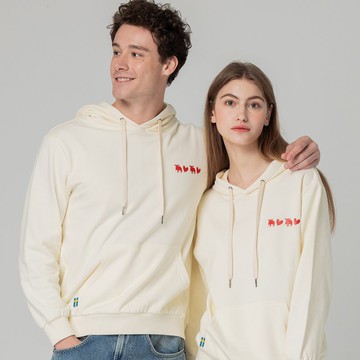 moz瑞典 心心相印駝鹿 100%純棉 帽T-奶油白(亞洲版)男女共款