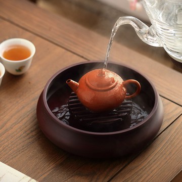 哲明 電木壺承干泡臺圓形儲水茶盤盛水家用茶具配件紫承托茶壺墊