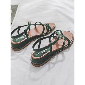 夏季新款羅馬厚底仙女風坡跟外穿沙海灘真皮兩穿平底露趾涼鞋子女