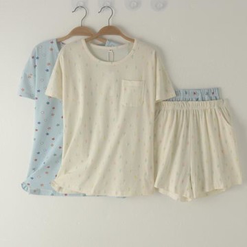 外貿女士針織純棉薄款圓領短袖短褲睡衣家居服套裝夏透氣全棉