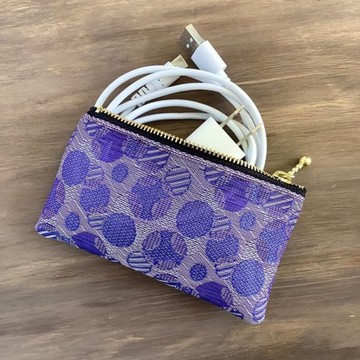 【泡泡】畳緣 扁平迷你小包 卡片夾 零錢包 紫色 圓點 水玉 點點