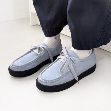 防水皮革! 溜溜秋秋厚底袋鼠鞋 雙鞋帶 灰藍  MIT 全真皮-礦藍色