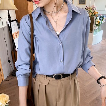 GF 長袖襯衫 OL穿搭 韓系顯瘦 設計感素面百搭 雪紡襯衫 女生襯衫 長袖上衣
