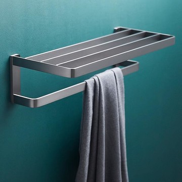 拉絲槍灰色毛巾架毛巾杆壁掛式全銅浴巾架浴室酒店五金掛件套裝