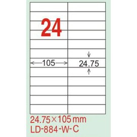 【龍德】LD-884(直角-白色) 雷射、噴墨、影印三用電腦標籤 24.75x105mm 20大張/包【APP滿額下單10%點數(單一帳號最高1500點)】8/31止